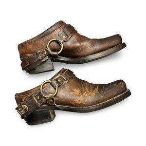 Women’s Vintage Frye Leather Clogs Boots Slip On Size 9.5 Buckle Equestrian